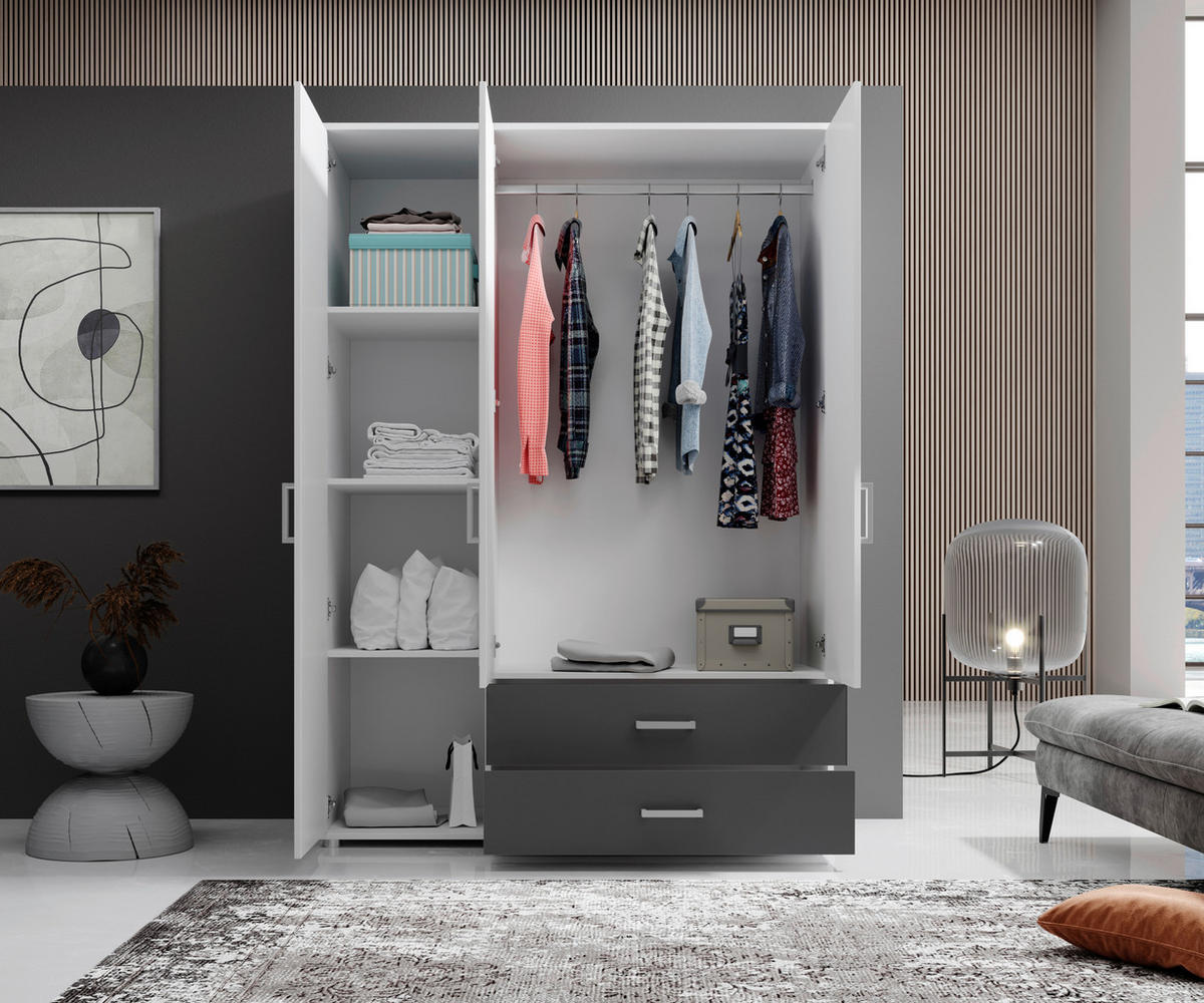 KLEIDERSCHRANK  in Graphitfarben, Weiß  - Alufarben/Graphitfarben, KONVENTIONELL, Glas/Holzwerkstoff (125/190/51cm) - Carryhome