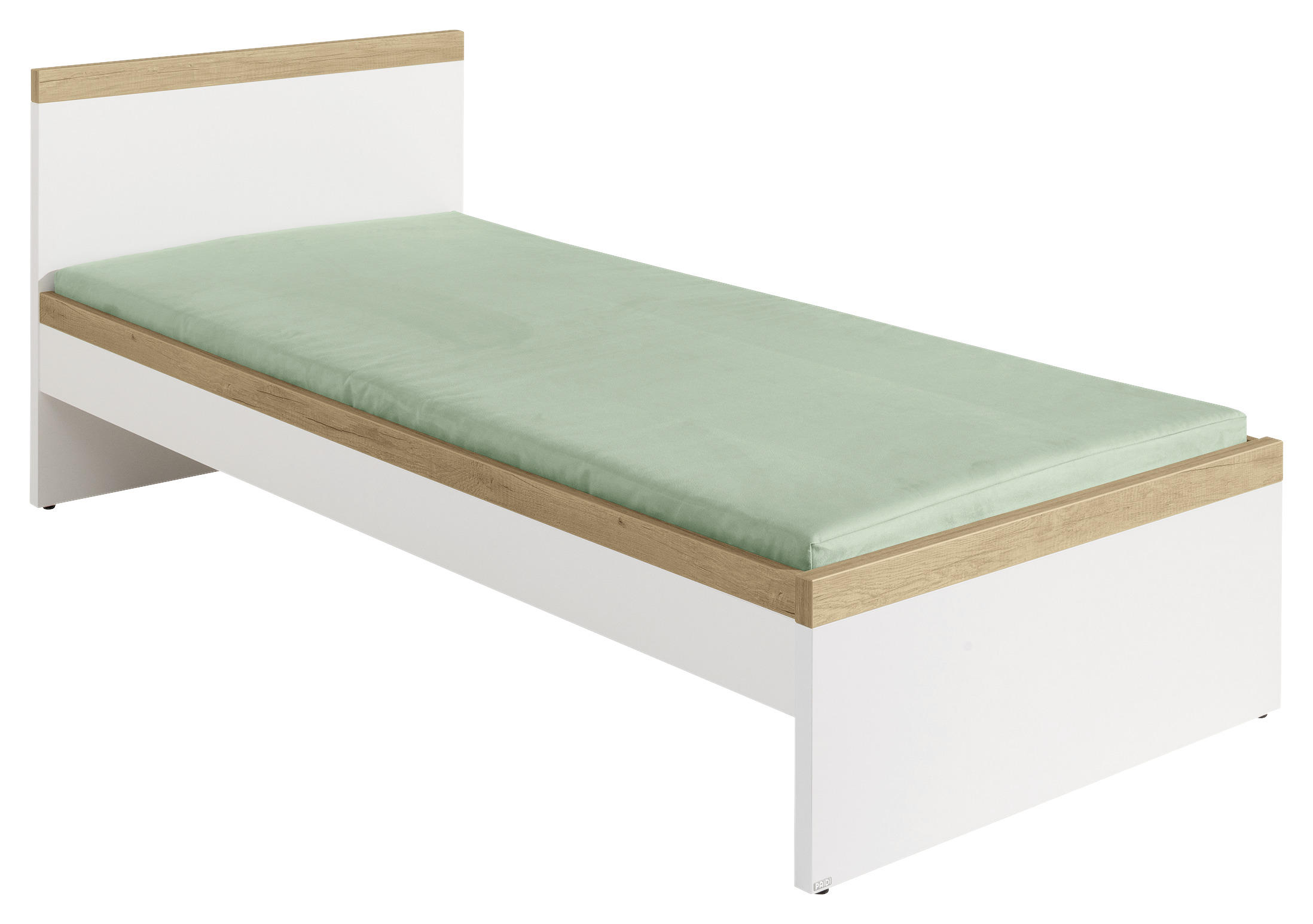 Bett in Weiß, Eichefarben