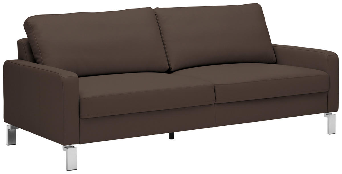 3-SITZER-SOFA in Echtleder Dunkelbraun  - Chromfarben/Dunkelbraun, Design, Leder/Metall (204/81/97cm) - Pure Home Lifestyle