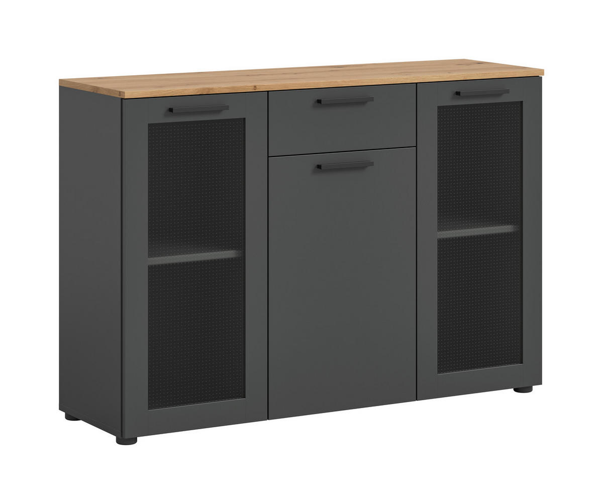 LOWBOARD  in 120/84/38 cm  - Schwarz/Eiche Artisan, Design, Glas/Holzwerkstoff (120/84/38cm) - MID.YOU