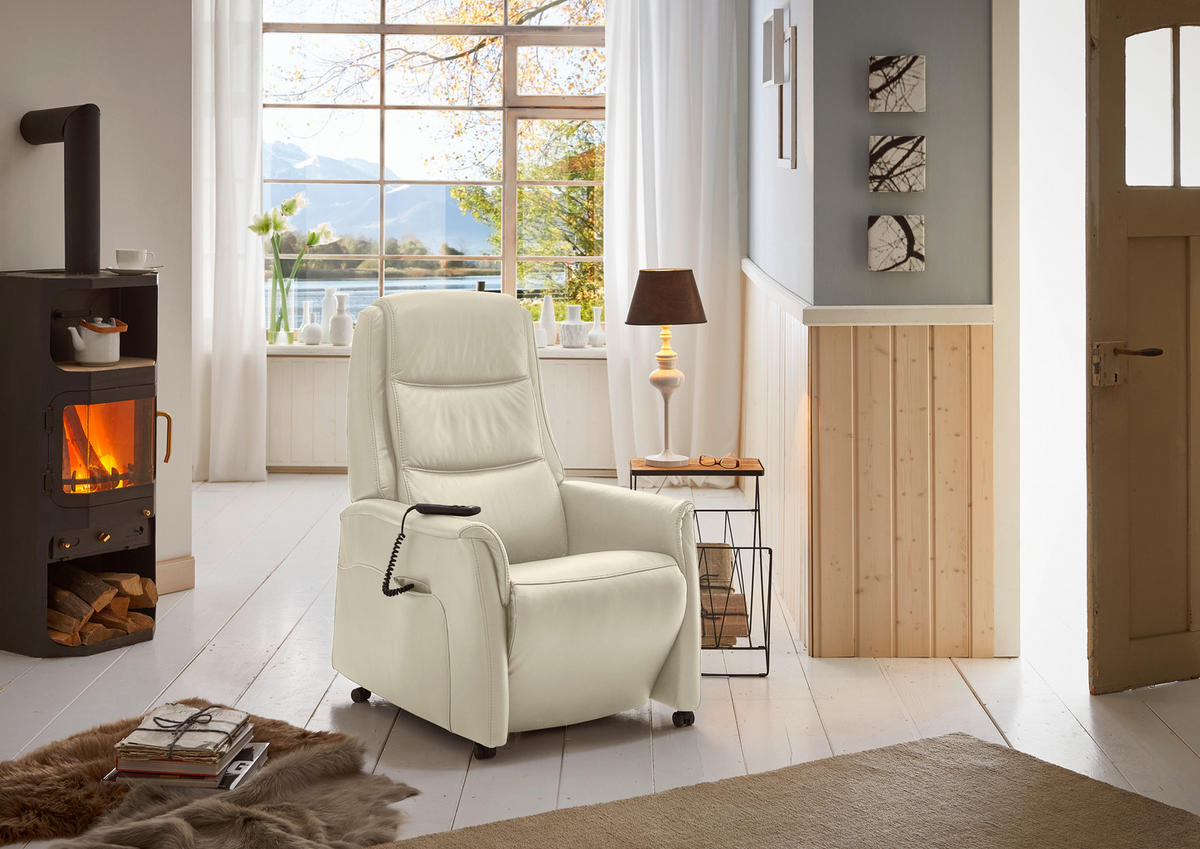 FERNSEHSESSEL Valdera  mit Relaxfunktion, Aufstehhilfe, Rücken echt Echtleder Ecru  - Ecru/Schwarz, KONVENTIONELL, Leder/Kunststoff (70/107/88cm) - Livetastic
