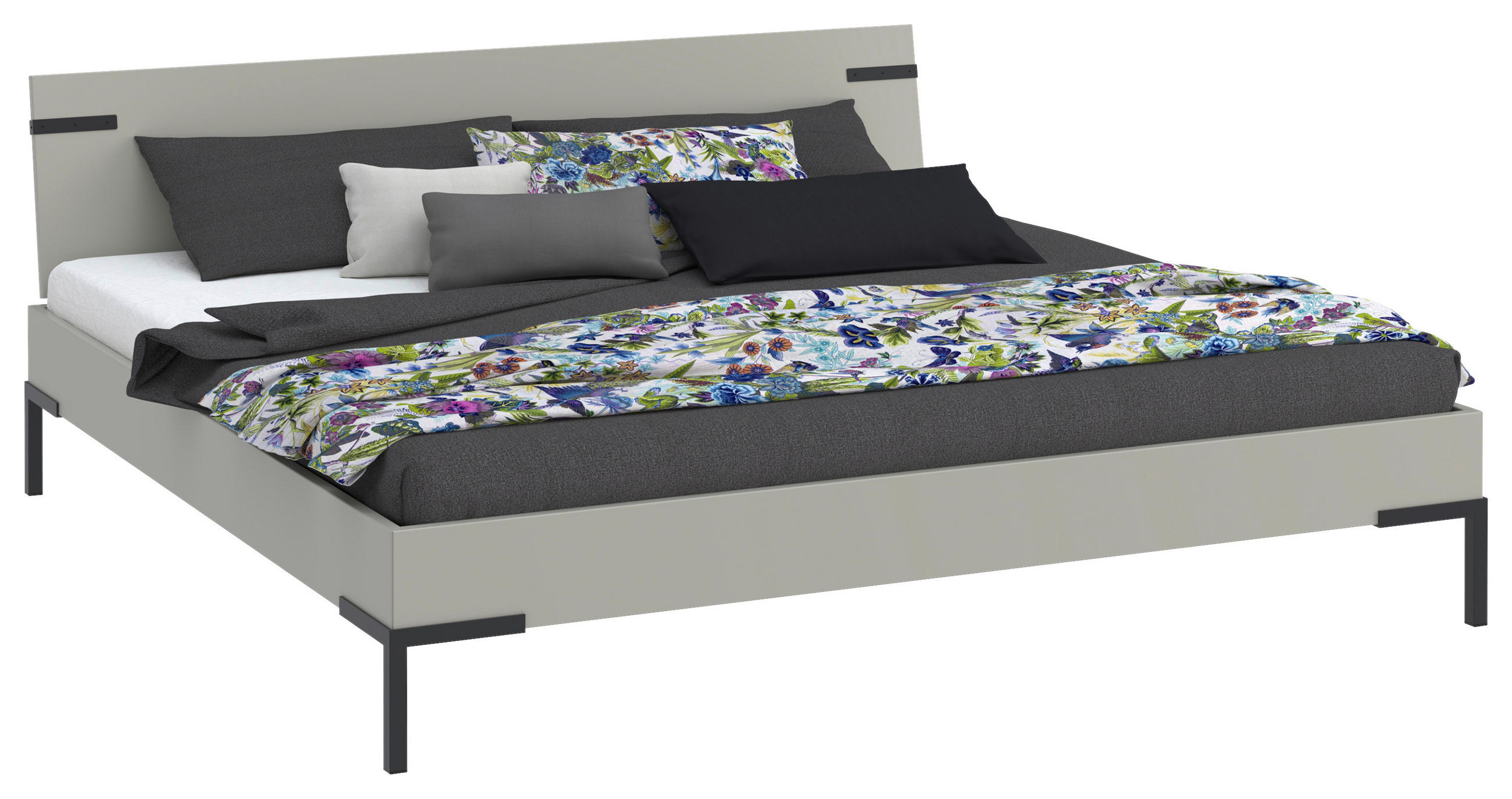 BETT 200/200 cm,  in Hellgrau  - Hellgrau/Schwarz, Design, Metall (200/200cm) - Xora
