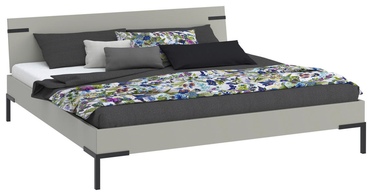 BETT 200/200 cm,  in Hellgrau  - Hellgrau/Schwarz, Design, Metall (200/200cm) - Xora