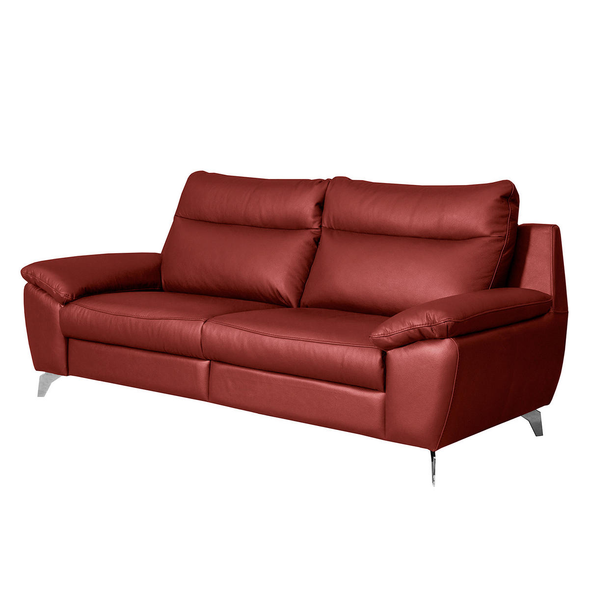 2,5-SITZER 216/95/96 cm PERLE in Echtleder Dunkelrot   - Chromfarben/Dunkelrot, Design, Leder/Metall (216/95/96cm) - Livetastic