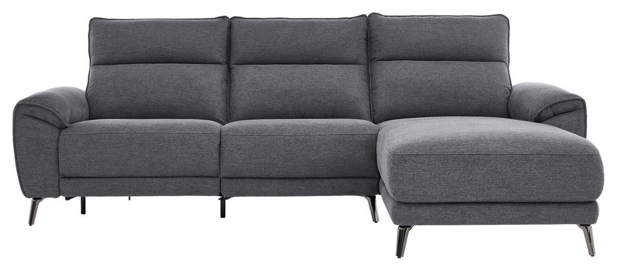 ECKSOFA Dunkelgrau Webstoff Rücken echt, Relaxfunktion  - Chromfarben/Dunkelgrau, Design, Textil/Metall (272/168cm) - Carryhome