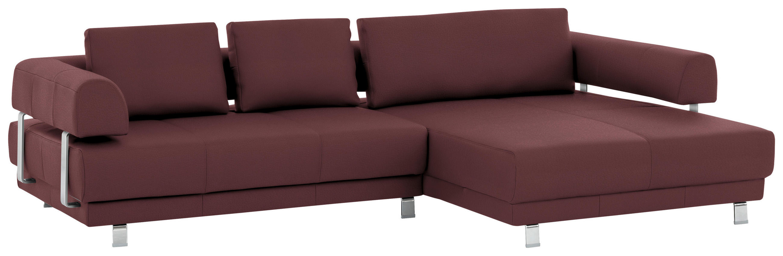 ECKSOFA Bordeaux Echtleder  - Bordeaux, Design, Leder/Metall (307/188cm) - Stylife