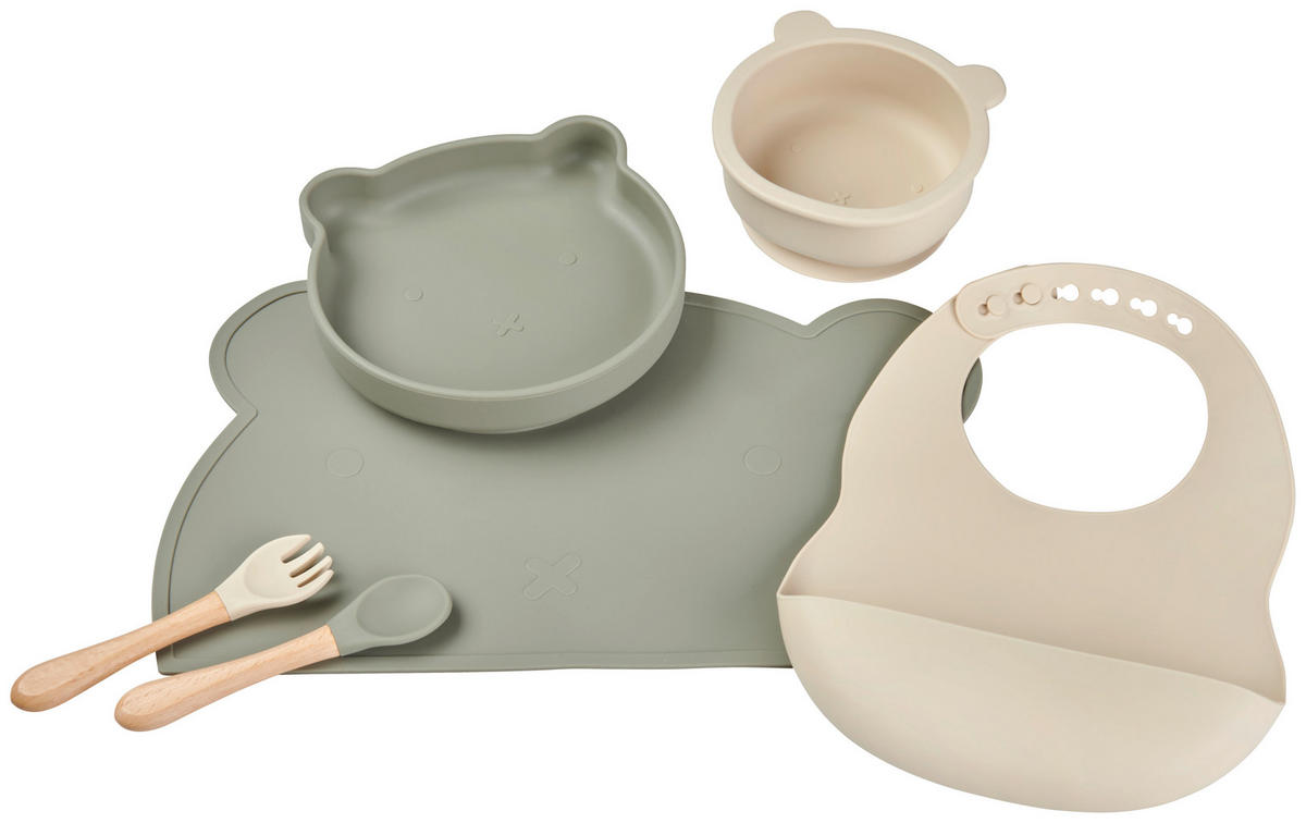 SET ZA JELO - siva/zelena, Prirodno, drvo/plastika - Jimmylee