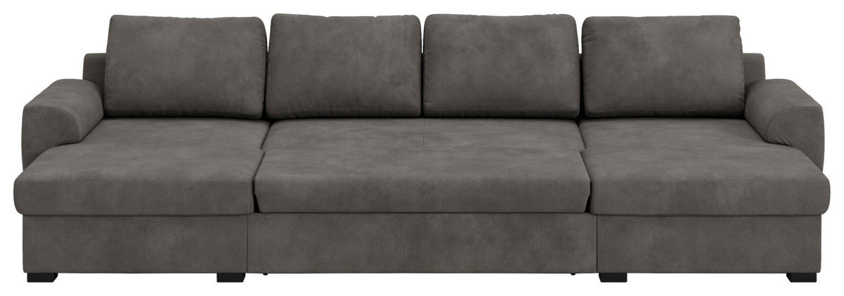 WOHNLANDSCHAFT Grau Mikrofaser  - Schwarz/Grau, Trend, Kunststoff/Textil (154/327/86cm) - MID.YOU
