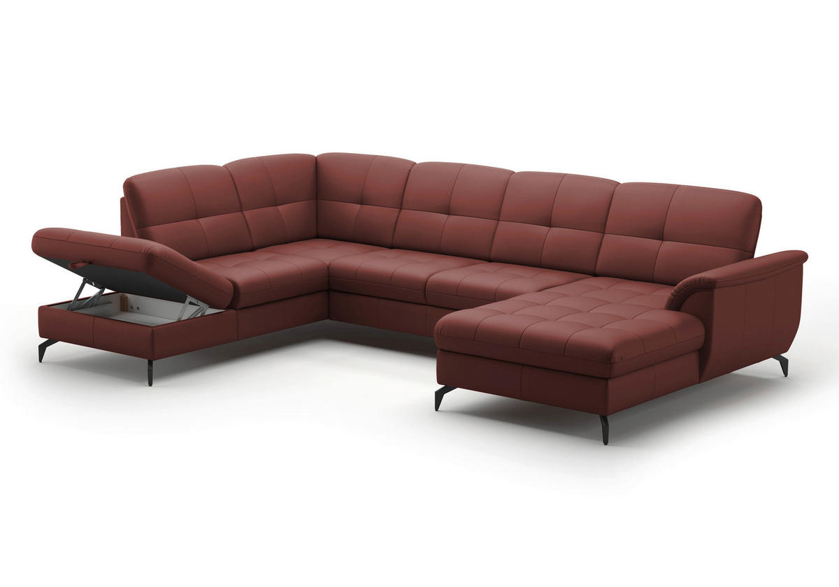 WOHNLANDSCHAFT Rotbraun Echtleder  - Rotbraun/Schwarz, MODERN, Leder/Metall (212/319/164cm) - Sit & More