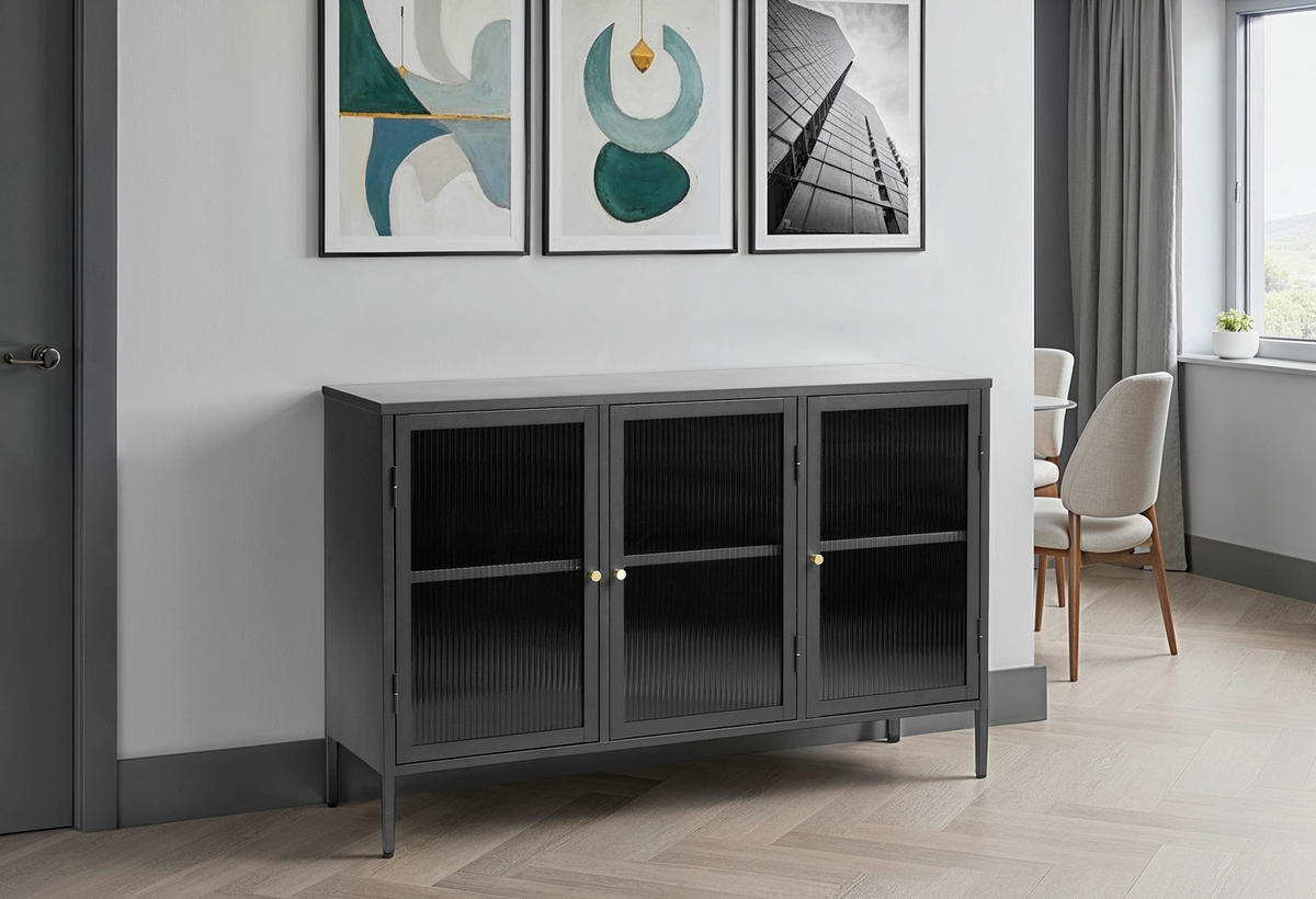 SIDEBOARD Schwarz, Goldfarben  132/85/40 cm  - Goldfarben/Schwarz, MODERN, Glas/Metall (132/85/40cm) - Lomoco