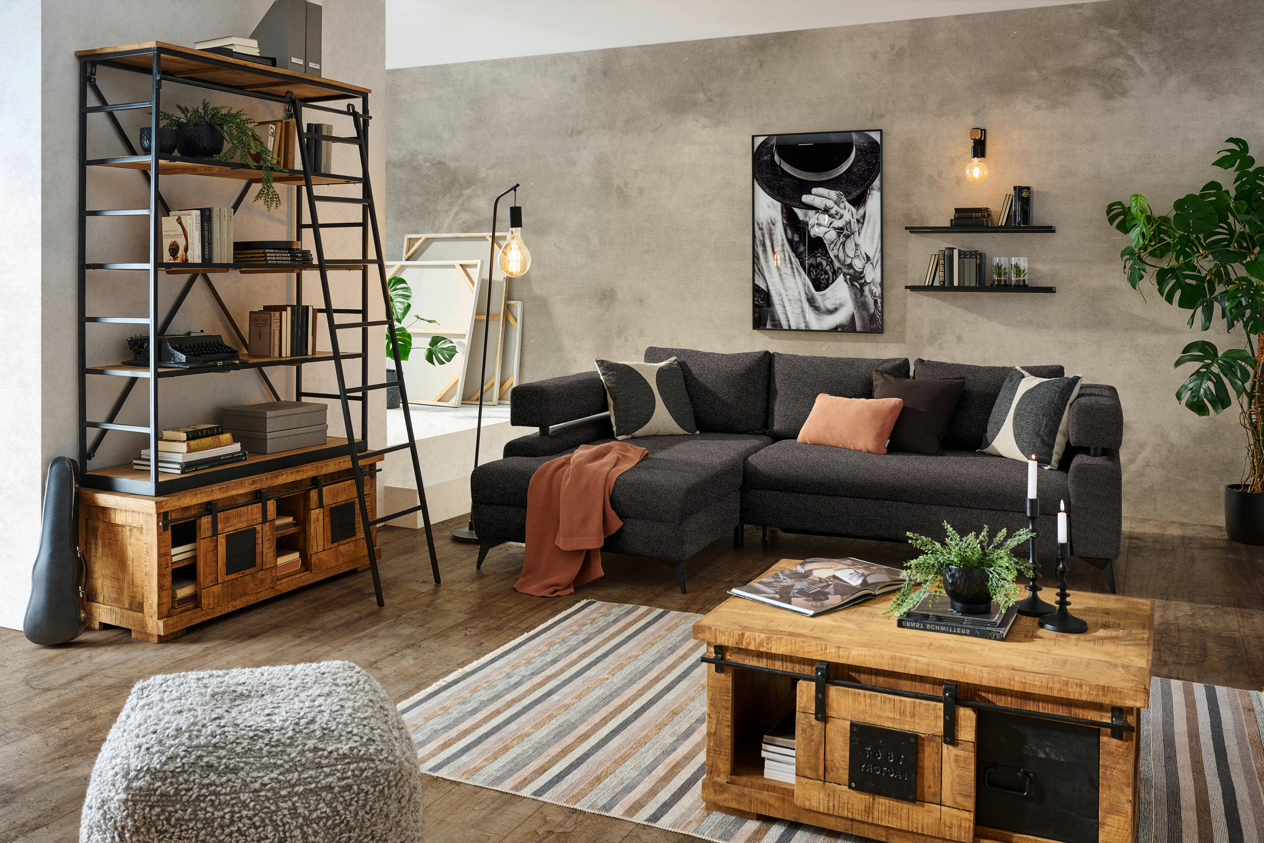 ECKSOFA Dunkelbraun Chenille  - Dunkelbraun/Schwarz, KONVENTIONELL, Textil/Metall (184/265cm) - Hom`in