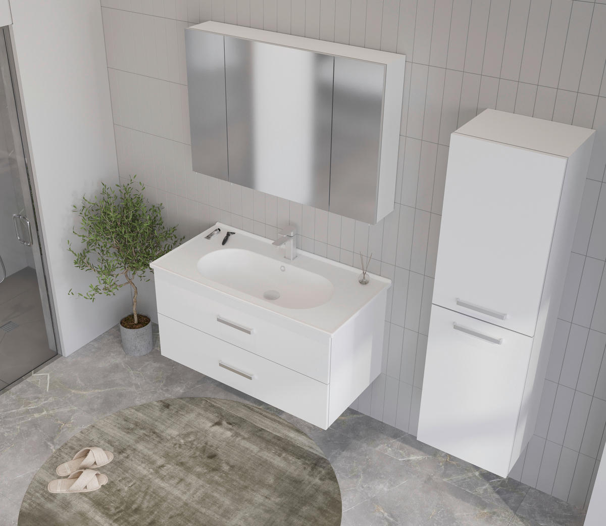 BADEZIMMER 3-teilig  in  - Chromfarben/Weiß, Basics, Keramik/Holzwerkstoff (100/136/46cm) - Welnova