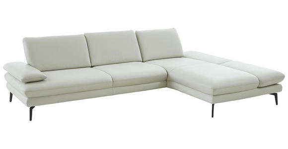ECKSOFA in Echtleder Silberfarben 308/195 cm - Silberfarben/Schwarz, Design, Leder/Metall (308/195cm) - Dieter Knoll