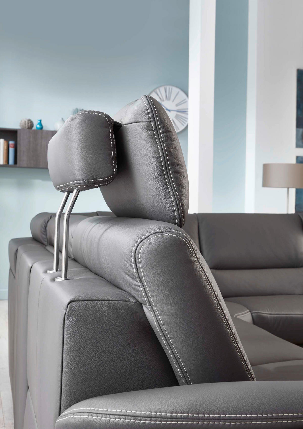 ECKSOFA in Echtleder Grau  - Beige/Hellgrau, Design, Leder/Metall (288/249cm) - Beldomo Premium