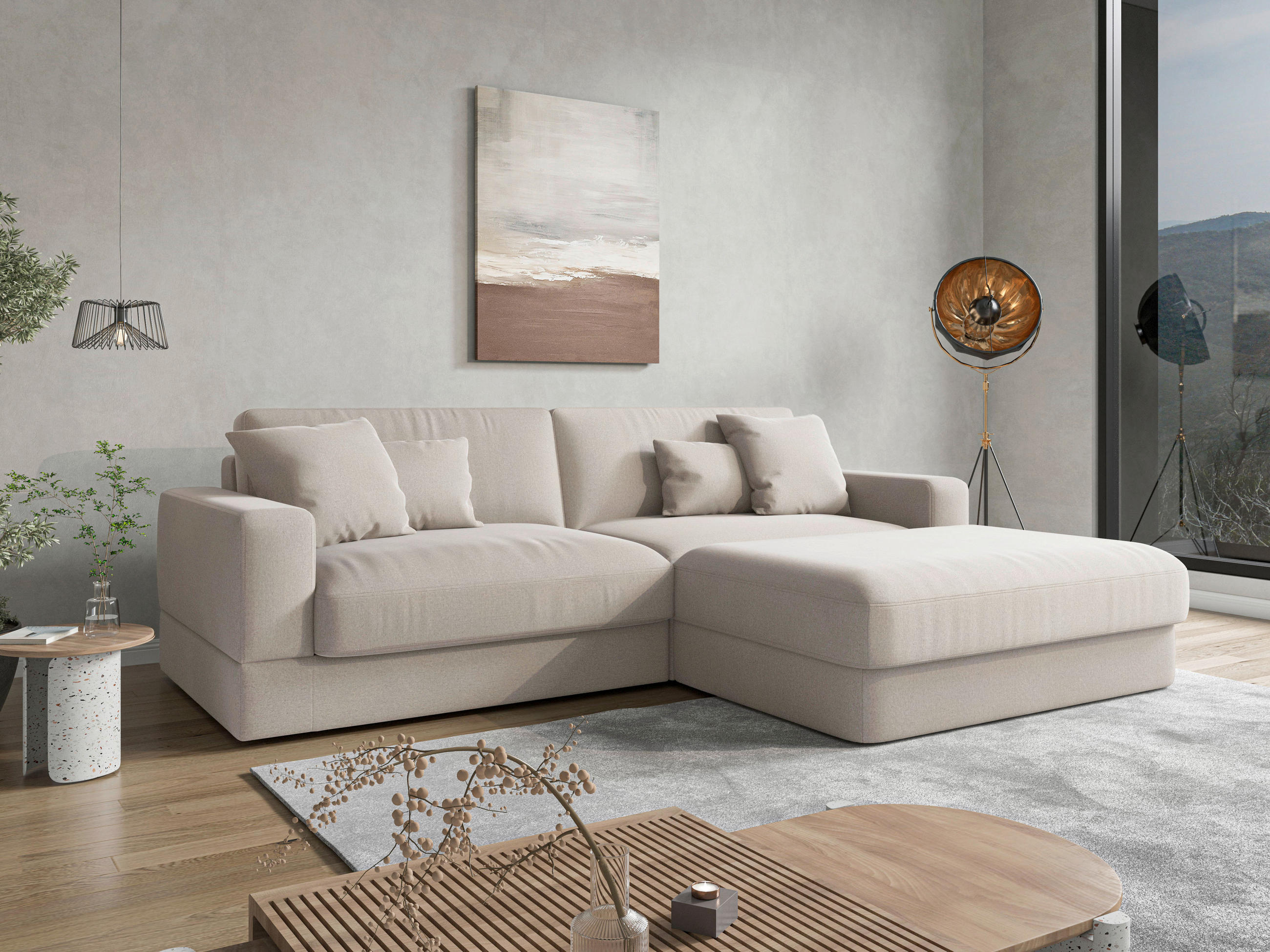 ECKSOFA FABIO E Greige Flachgewebe  - Greige/Schwarz, MODERN, Kunststoff/Textil (264/196cm) - Sit & More