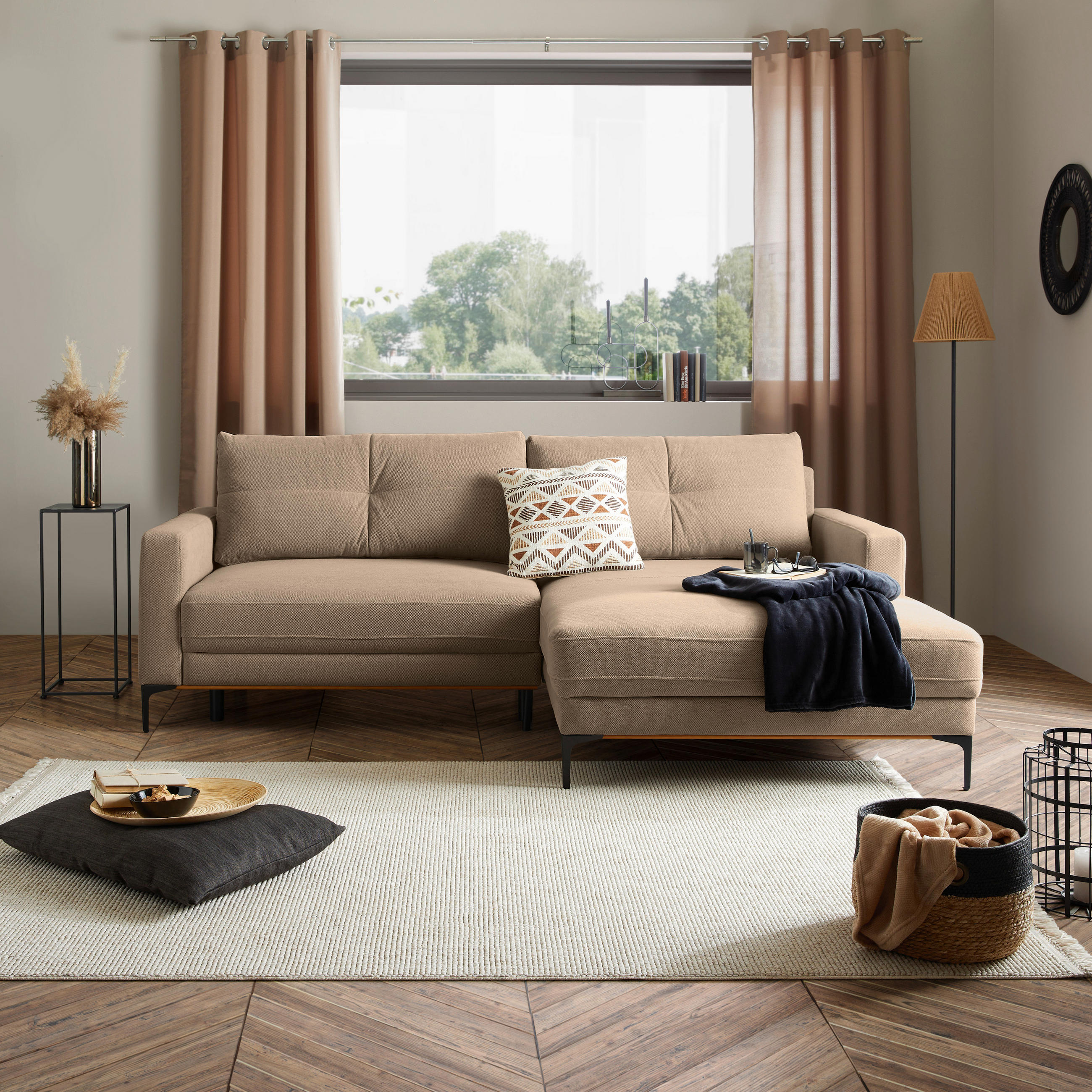 HÖRNSOFFA i ljusbrun  - ljusbrun/svart, Modern, metall/textil (238/162cm) - Ondega