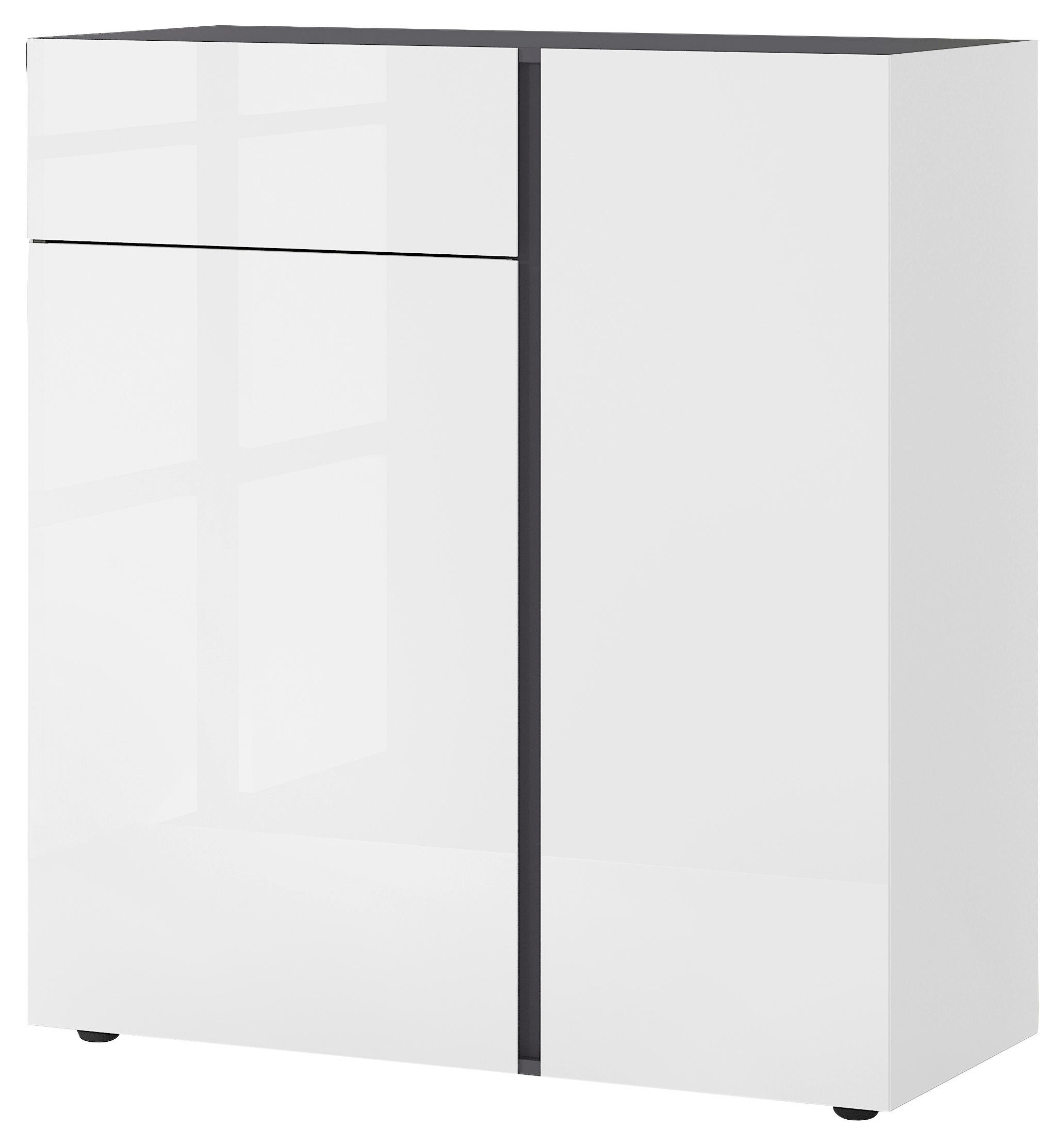 KOMMODE Graphitfarben, Weiß - Graphitfarben/Schwarz, MODERN, Glas/Holzwerkstoff (94/104/42cm) - Voleo