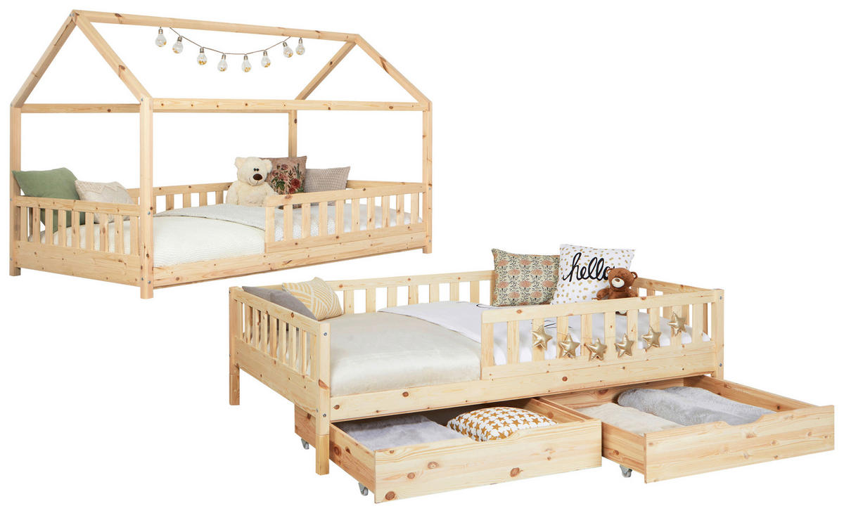 STAURAUMBETT 120/200 cm  in Naturfarben  - Naturfarben, MODERN, Holz (120/200cm) - MID.YOU
