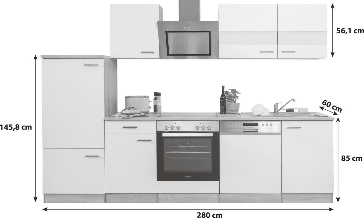 KUCHYŇSKÝ BLOK - barvy dubu/černá, Basics, kov/kompozitní dřevo (280cm) - Respekta