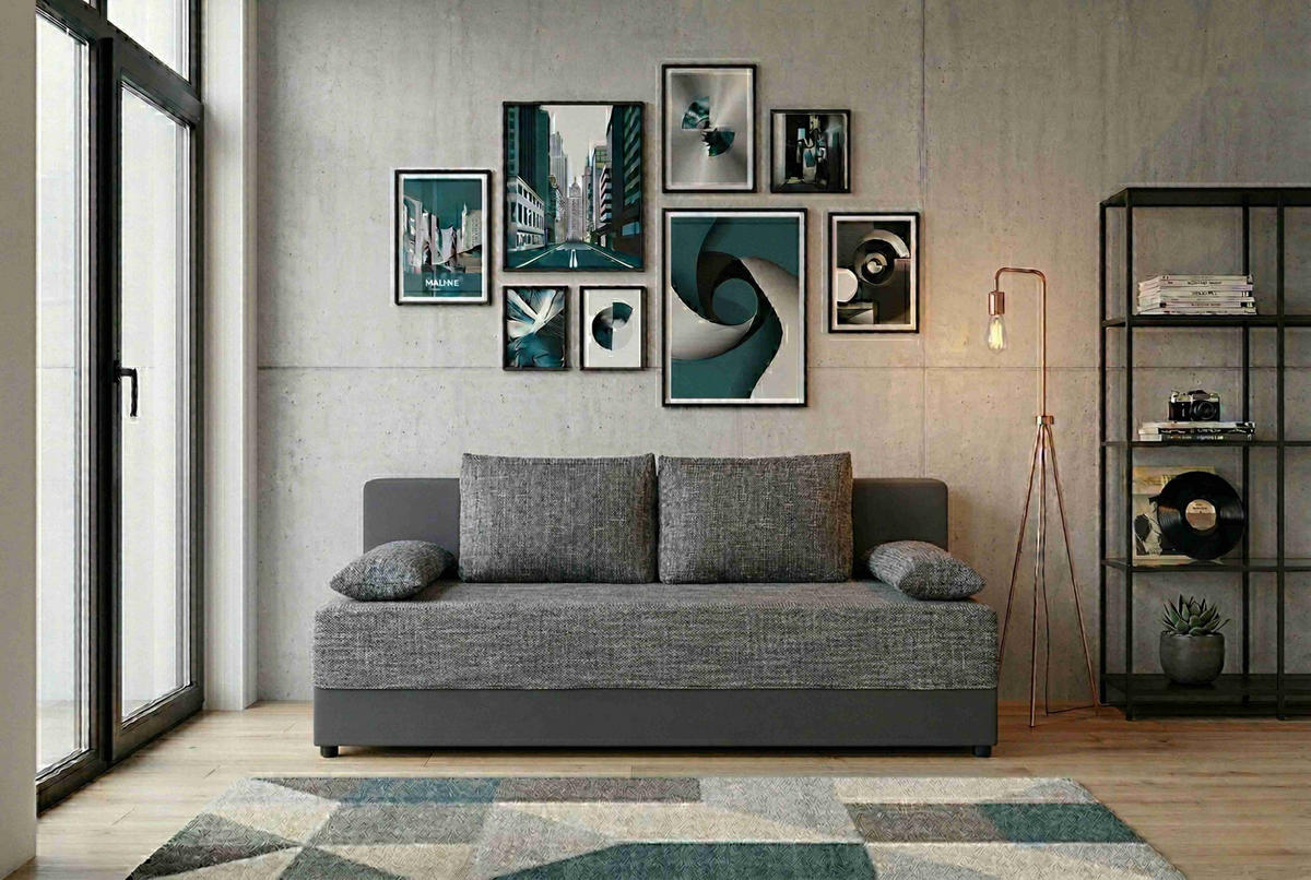 ROZKLÁDACÍ POHOVKA, textil, kompozitní dřevo, šedá - šedá/černá, Design, kompozitní dřevo/textil (200/90/103cm) - P & B