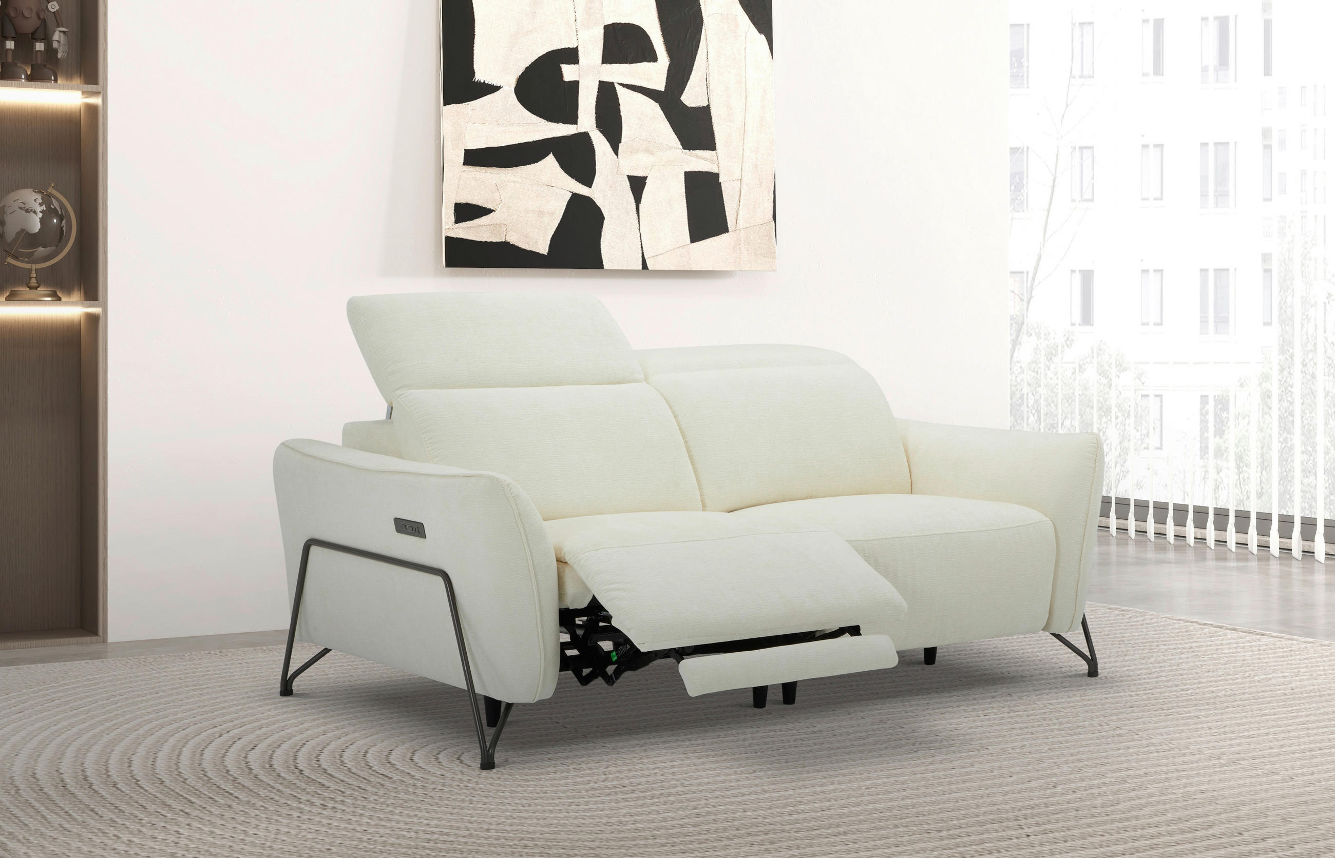 3-SITZER-SOFA Flachgewebe Creme  - Creme/Schwarz, LIFESTYLE, Textil/Metall (198/83/107/111cm) - Livetastic