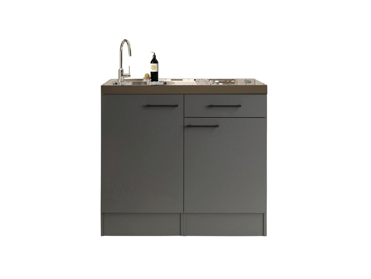 MINIKÜCHE 100 cm   in Grau  - Schwarz/Grau, Trend, Holzwerkstoff/Metall (100cm) - Respekta