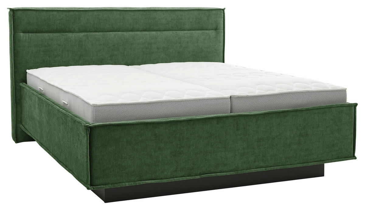 POLSTERBETT 180/200 cm,  in Grün, gepolstertes Kopfteil, Bettkasten, Lattenroste, Matratzen, H4 + H4 = sehr fest  - Schieferfarben/Weiß, Design, Textil (180/200cm) - Musterring