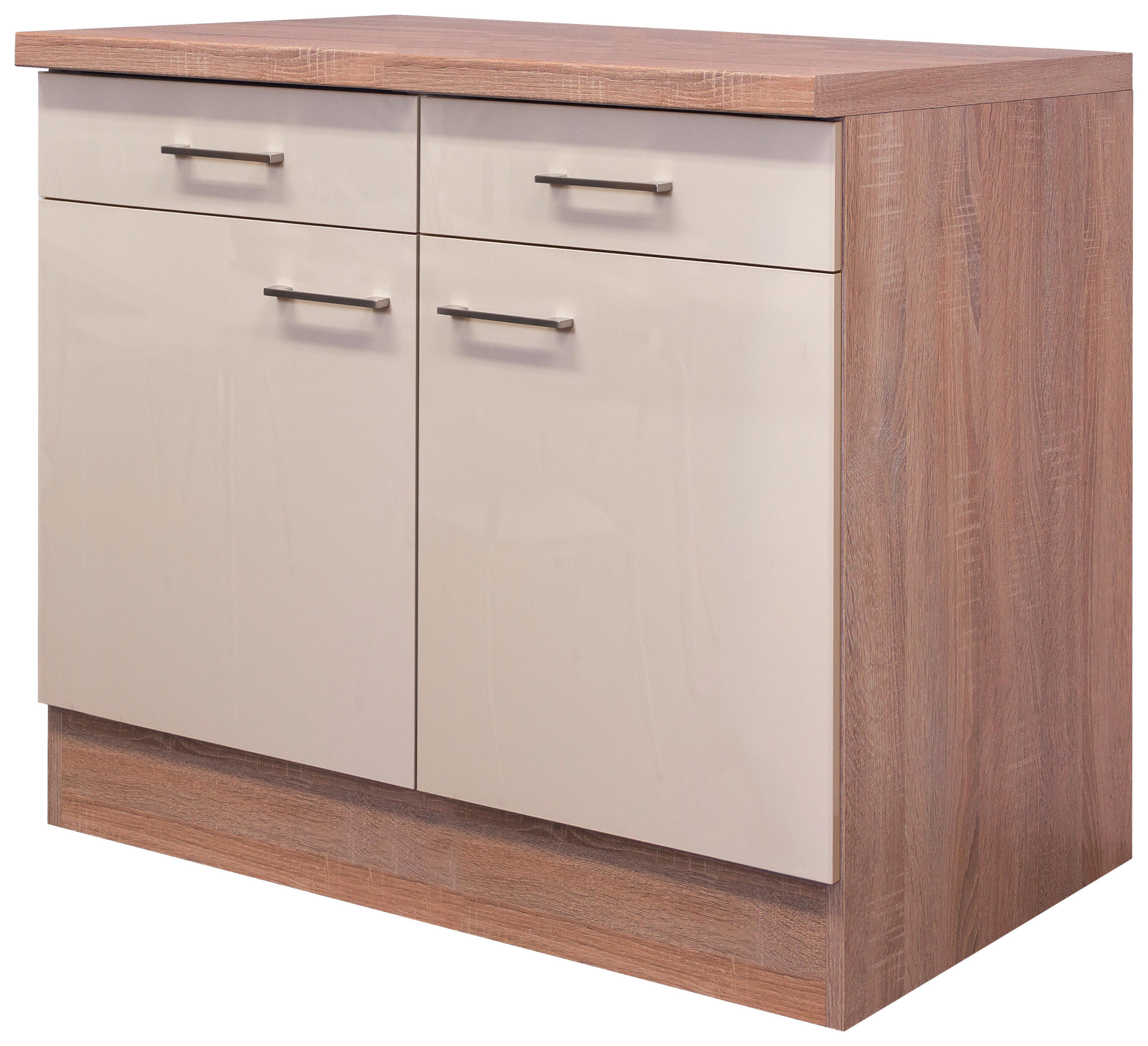 KÜCHENUNTERSCHRANK 100/86/60 cm  in Kaschmir  - Kaschmir/Edelstahlfarben, MODERN, Holzwerkstoff/Metall (100/86/60cm) - FlexWell