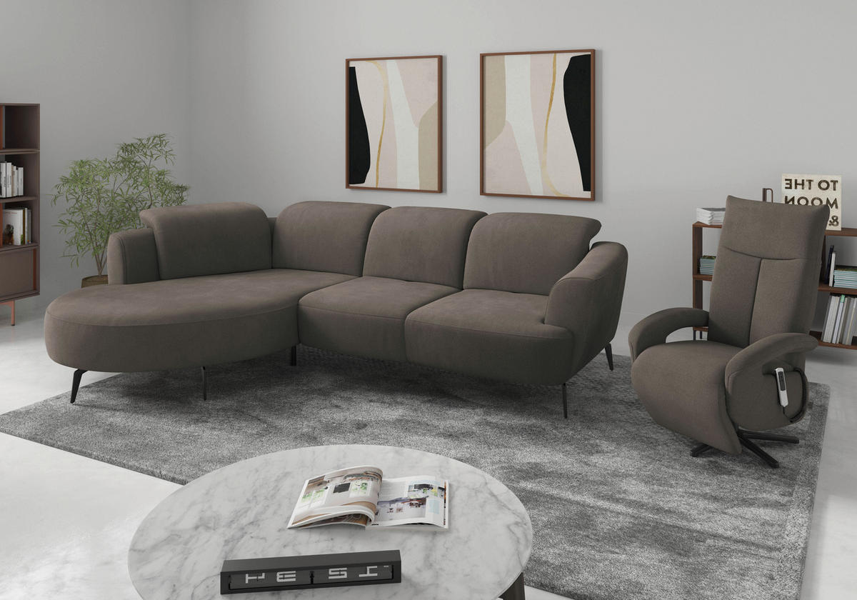 ECKSOFA ZOE E Schlammfarben Flachgewebe  - Schlammfarben/Schwarz, KONVENTIONELL, Textil/Metall (199/309cm) - Sit & More