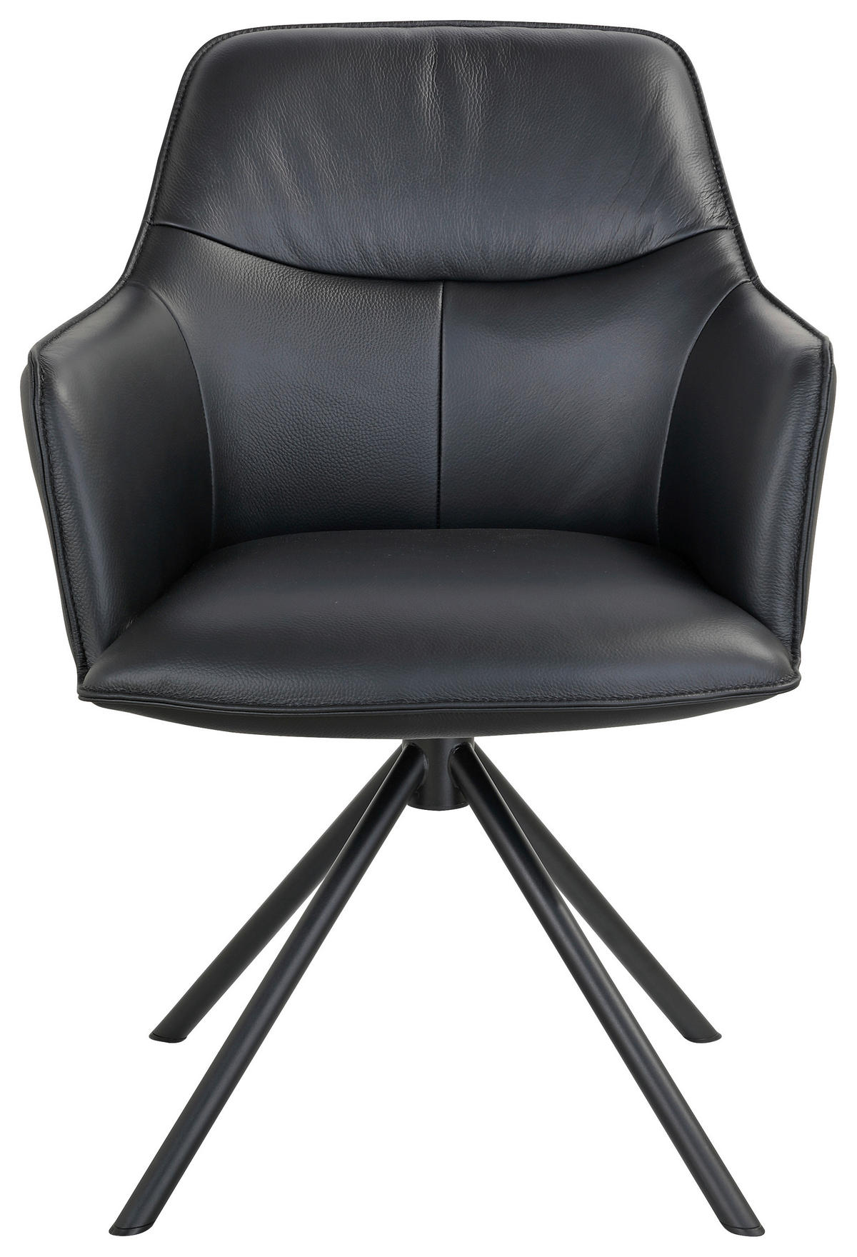 ARMLEHNSTUHL  Sitzfläche 360° drehbar, automatische Rückholfunktion  Echtleder  Schwarz  - Schwarz, Design, Leder/Metall (60/84/64cm) - Novel