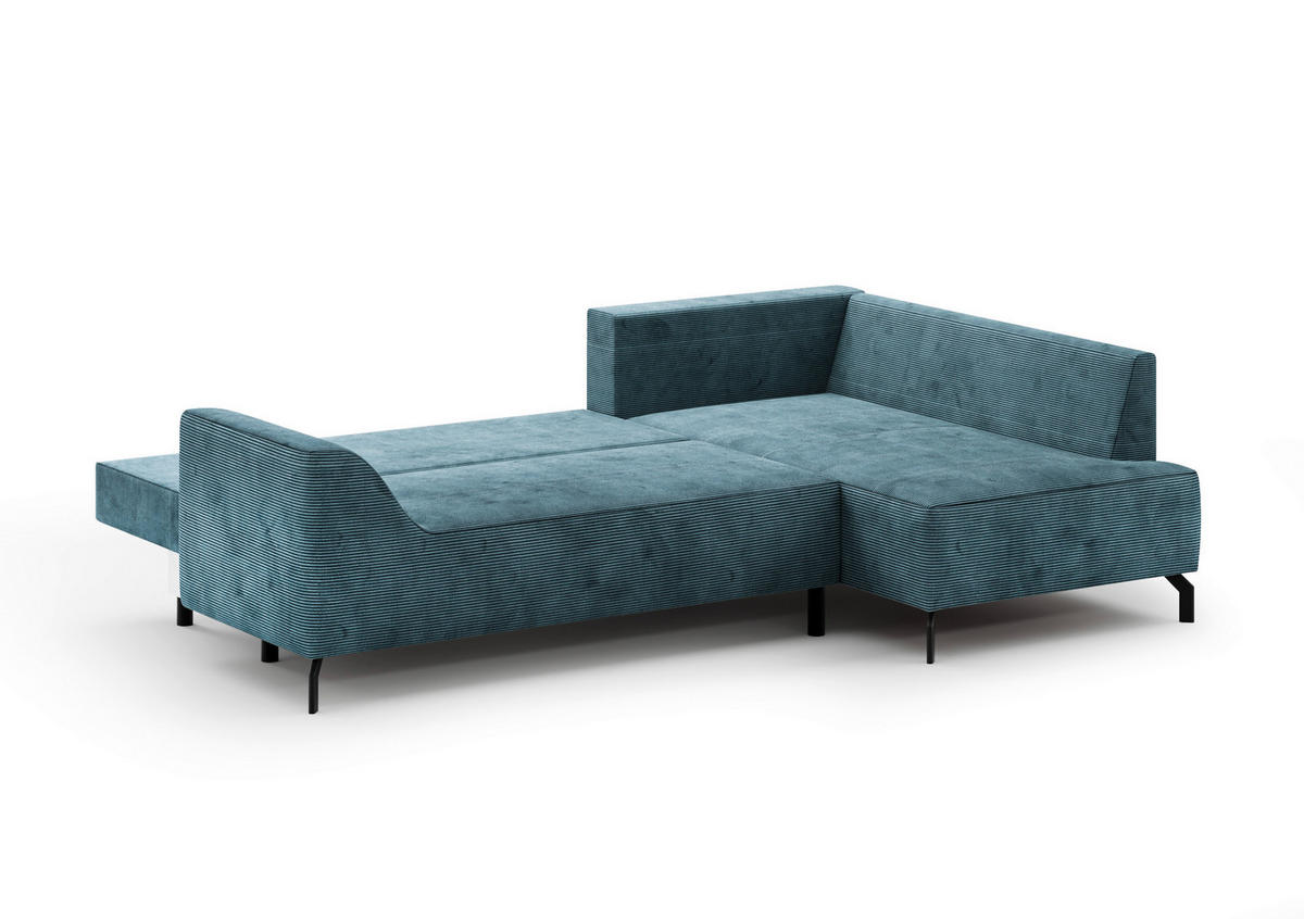 ECKSCHLAFSOFA  mit Bettkasten erhältlich, seitenverkehrt erhältlich, Schlafen auf Sitzhöhe, Bettfunktion erhältlich, Rücken echt Cord Mintgrün  - Schwarz/Mintgrün, Design, Textil/Metall (273/167cm) - MID.YOU