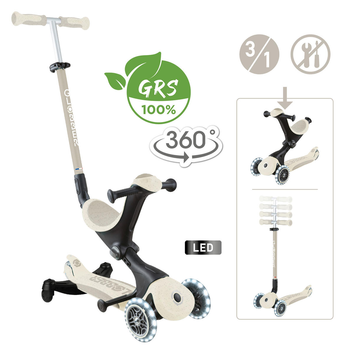 LAUFRAD GO-UP DELUXE LIGHTS ECO 360  - Weiß, Basics, Kunststoff/Metall (65/22/98,5cm) - GLOBBER