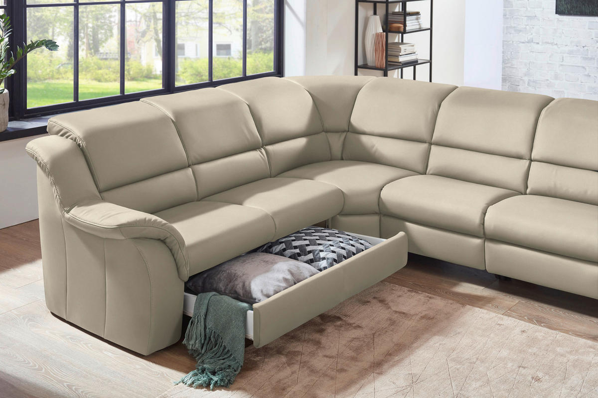 ECKSOFA  in Echtleder Seidengrau  260/324 cm  - Seidengrau/Schwarz, KONVENTIONELL, Leder/Kunststoff (260/324cm) - Cantus