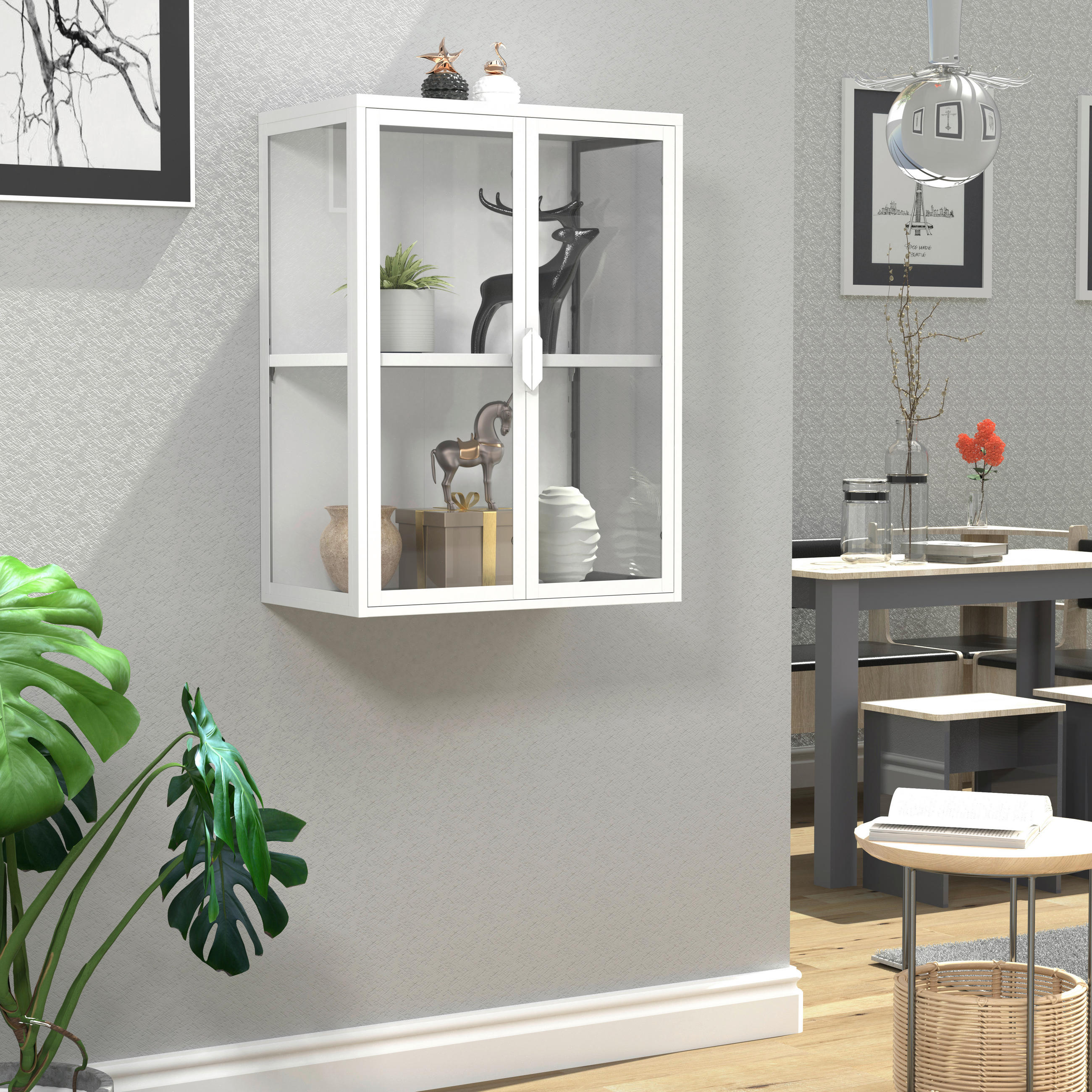 HÄNGEVITRINE in Weiß   - Transparent/Weiß, Design, Glas/Metall (60/80/35cm) - MID.YOU