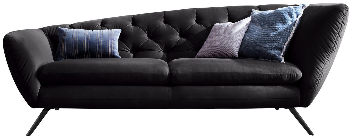 CHESTERFIELD 2-SITZER-SOFA Schwarz Mikrofaser  - Schwarz, Design (223/84/90cm) - Pure Home Lifestyle