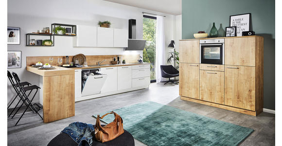 EINBAUKÜCHE   - Eichefarben/Weiß, Design, Holzwerkstoff/Kunststoff - Dieter Knoll
