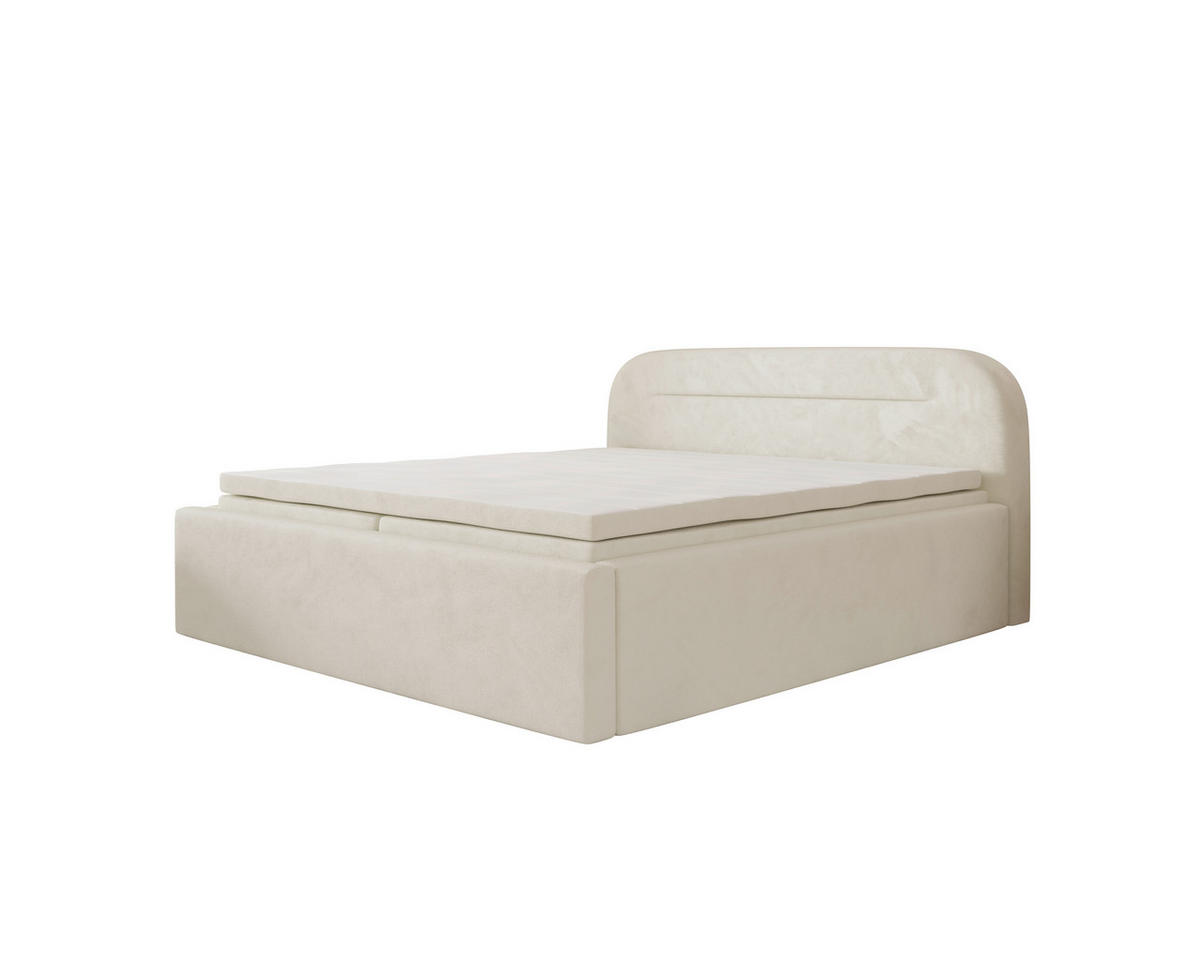 BOXBETT 180/200 cm,  in Beige, Bettkasten, Topper, H2 = mittel  - Beige, MODERN, Textil (180/200cm) - MID.YOU