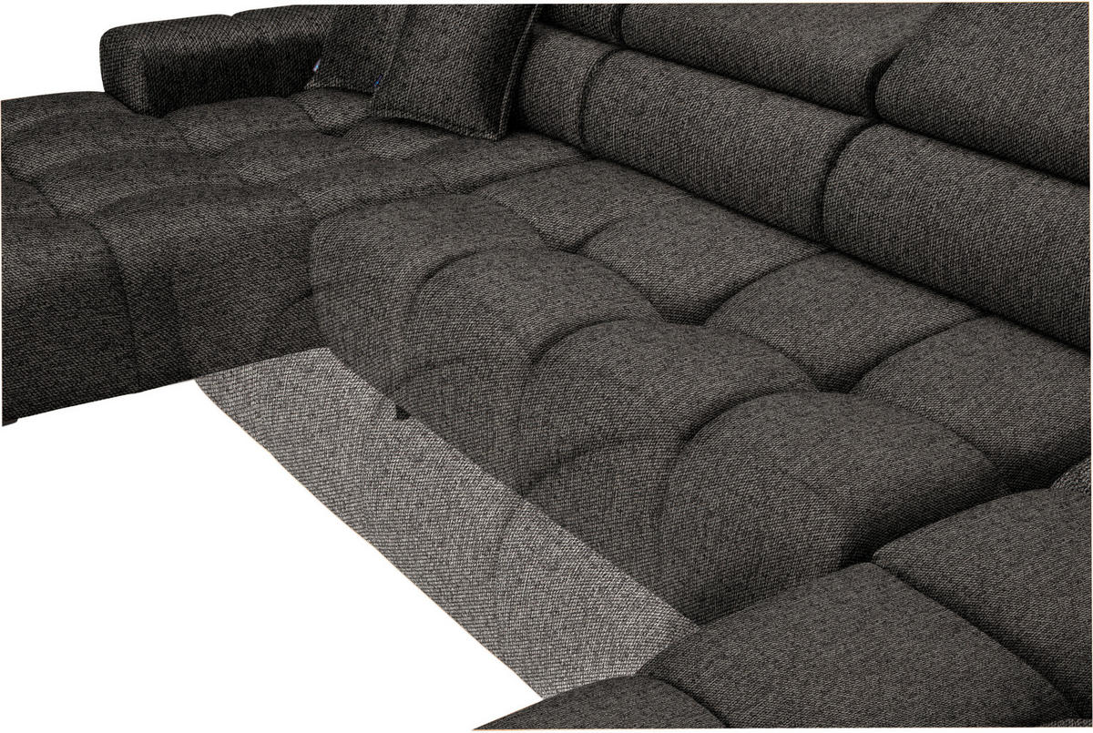 WOHNLANDSCHAFT in Webstoff Graubraun  - Graubraun/Schwarz, Design, Textil/Metall (177/385/216cm) - Welnova