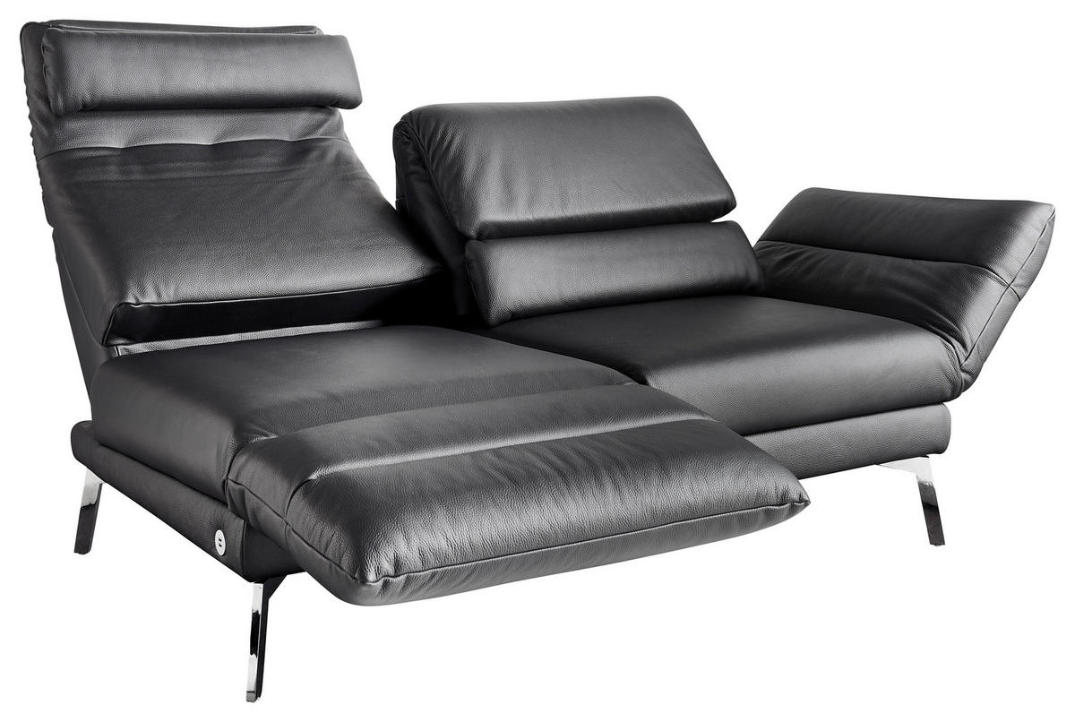 2-SITZER-SOFA Echtleder Schwarz  - Chromfarben/Schwarz, Design, Leder/Metall (178-226/82/96-177cm) - Dieter Knoll