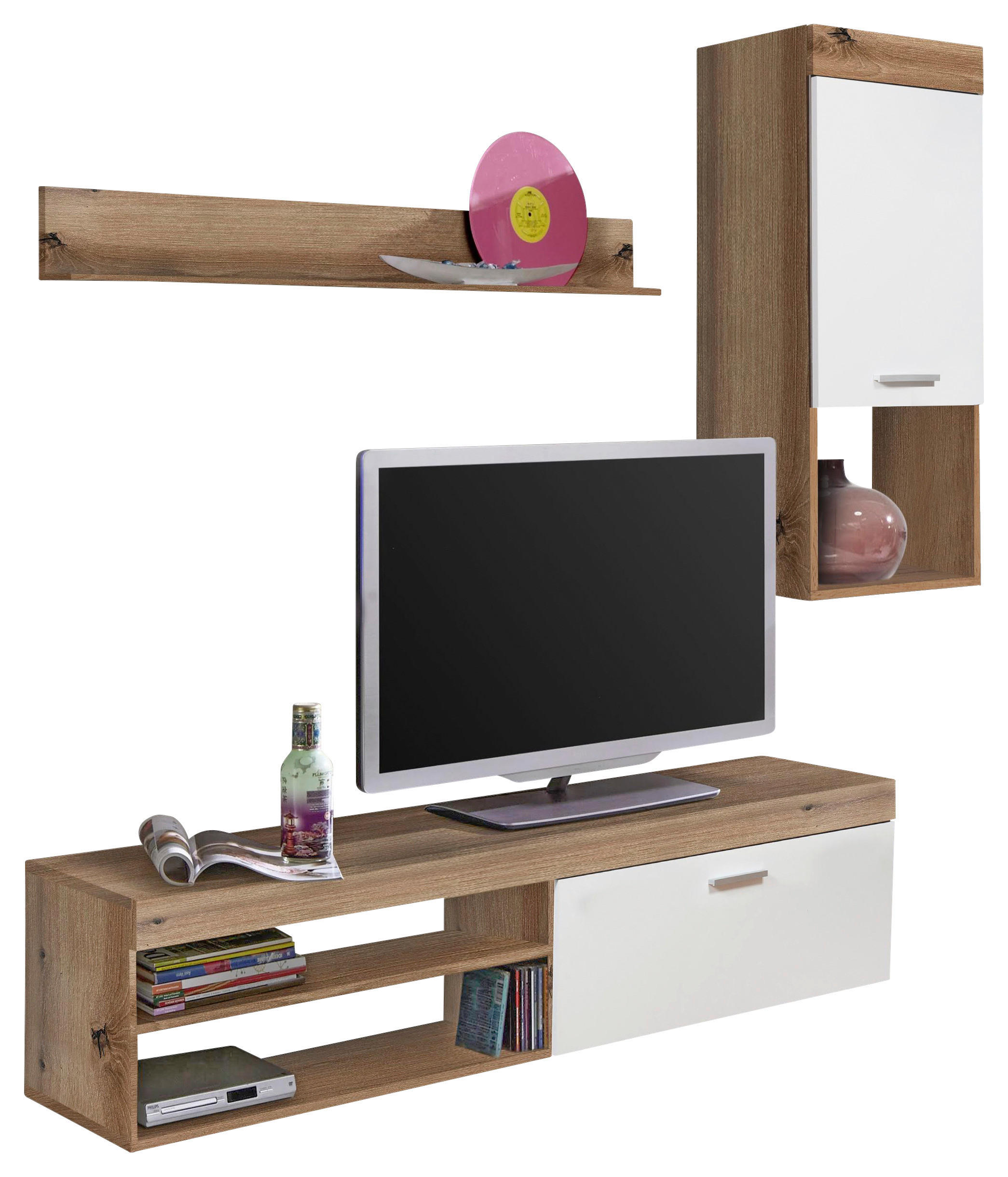 OBÝVACÍ STĚNA, bílá, barvy dubu - bílá/barvy stříbra, Moderní, kompozitní dřevo/plast (170/180/41,5cm) - Ti'me