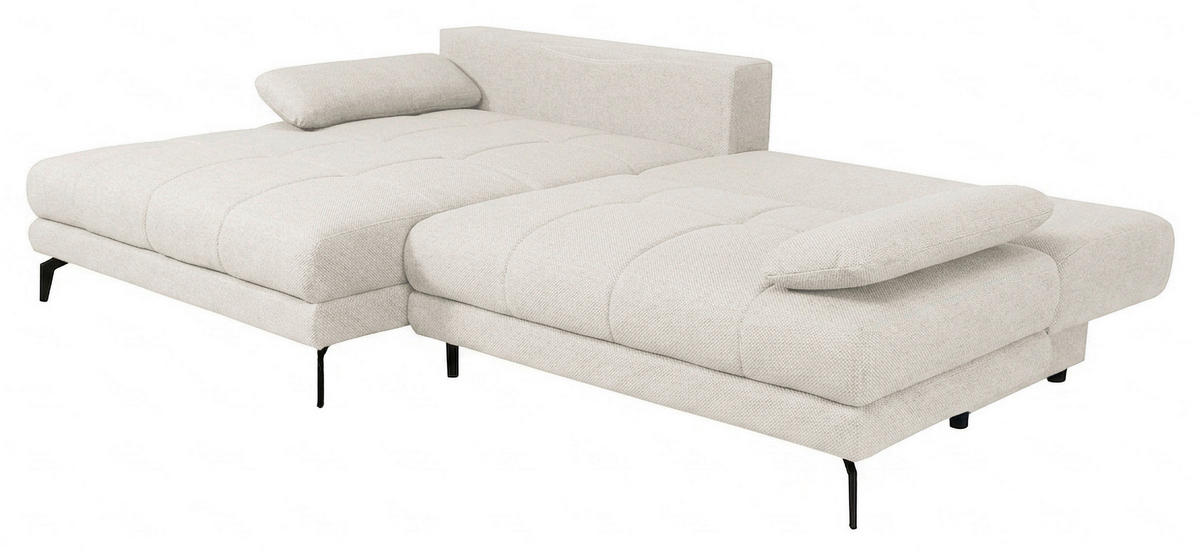 ECKSOFA Perlmutt Struktur Rückenkissen, Bettkasten, Schlaffunktion, Rücken echt, Armteilverstellung, Liegefläche im Originalstoff  - Beige/Perlmutt, MODERN, Textil/Metall (181/263cm) - Carryhome