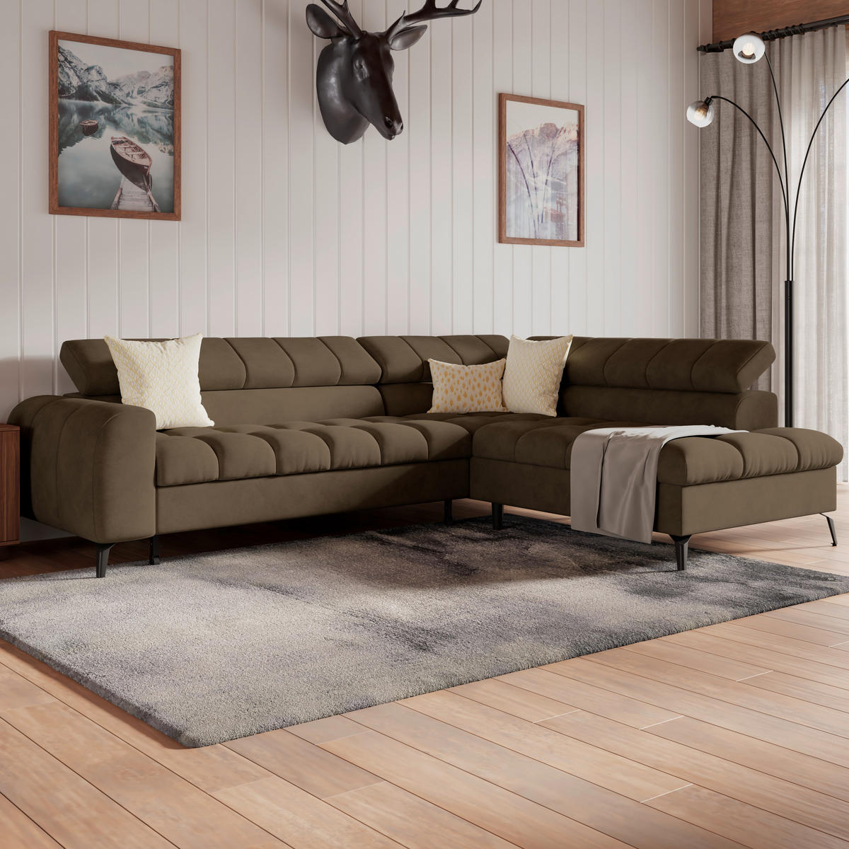 ECKSOFA Braun Bettkasten, Rücken echt, Kopfteilverstellung  - Schwarz/Braun, Trend, Kunststoff/Textil (261/203cm) - Livetastic