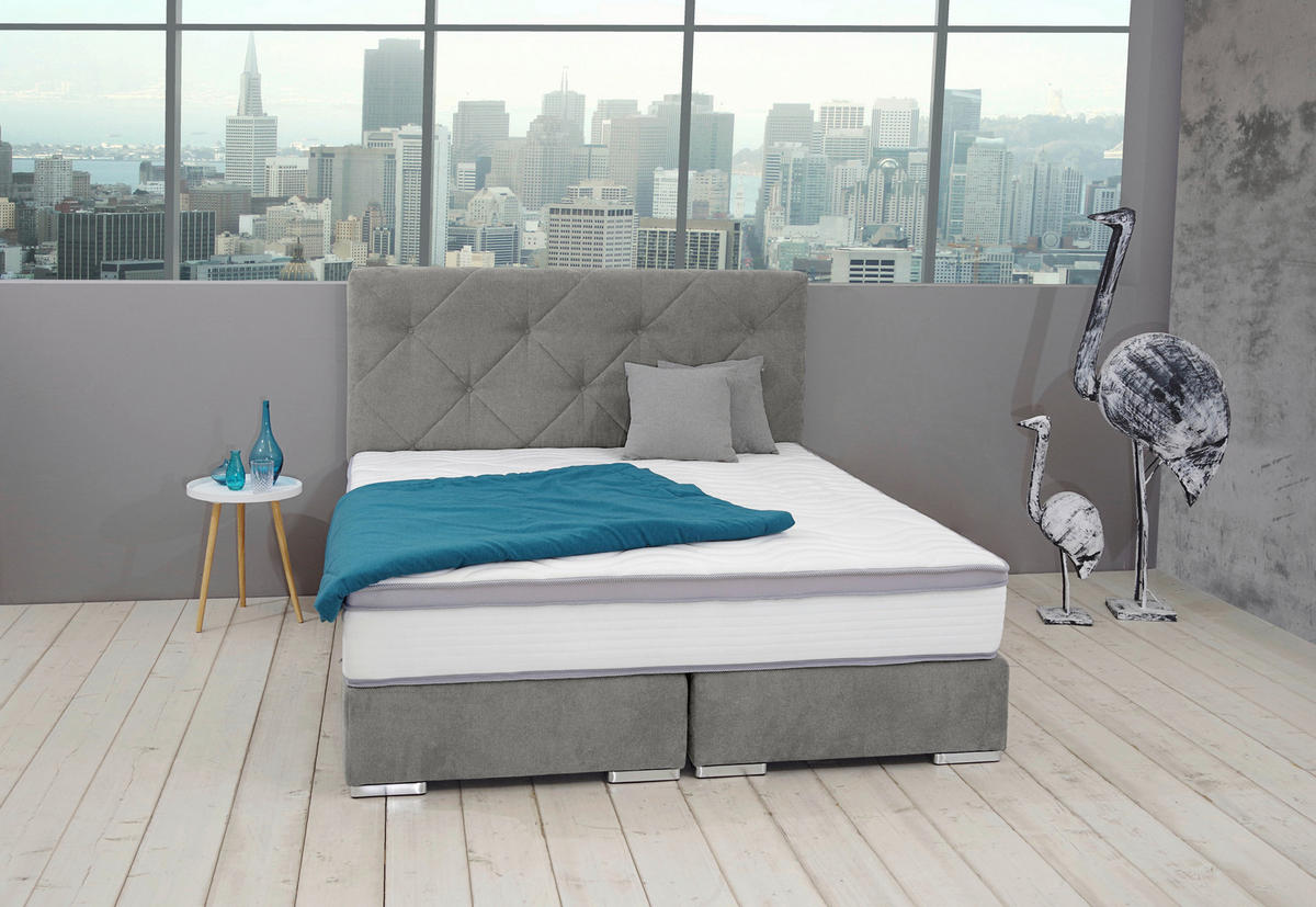 BOXSPRINGBETT 180/200 cm  in Hellgrau  - Chromfarben/Hellgrau, KONVENTIONELL, Kunststoff/Textil (180/200cm) - Carryhome