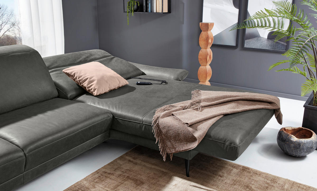 ECKSOFA MR 1350 Dunkelgrau Echtleder  - Dunkelgrau/Schwarz, Design, Leder/Metall (193/312cm) - Musterring