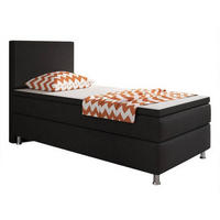 BOXSPRINGBETT 90/200 cm,  in Schwarz, Matratze, gepolstertes Kopfteil, Topper, H3 = fest  - Silberfarben/Schwarz, KONVENTIONELL, Textil/Metall (90/200cm) - MID.YOU