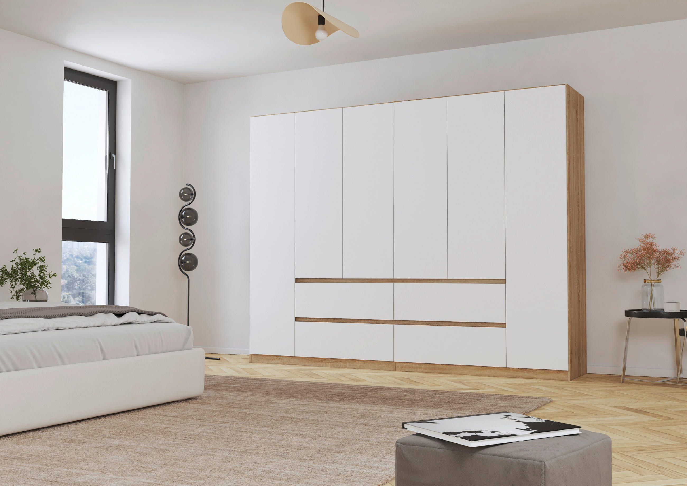 DREHTÜRENSCHRANK in Weiss, Eichefarben  - Weiss/Eichefarben, Basics, Holzwerkstoff (271/210/54cm) - Rauch Möbel
