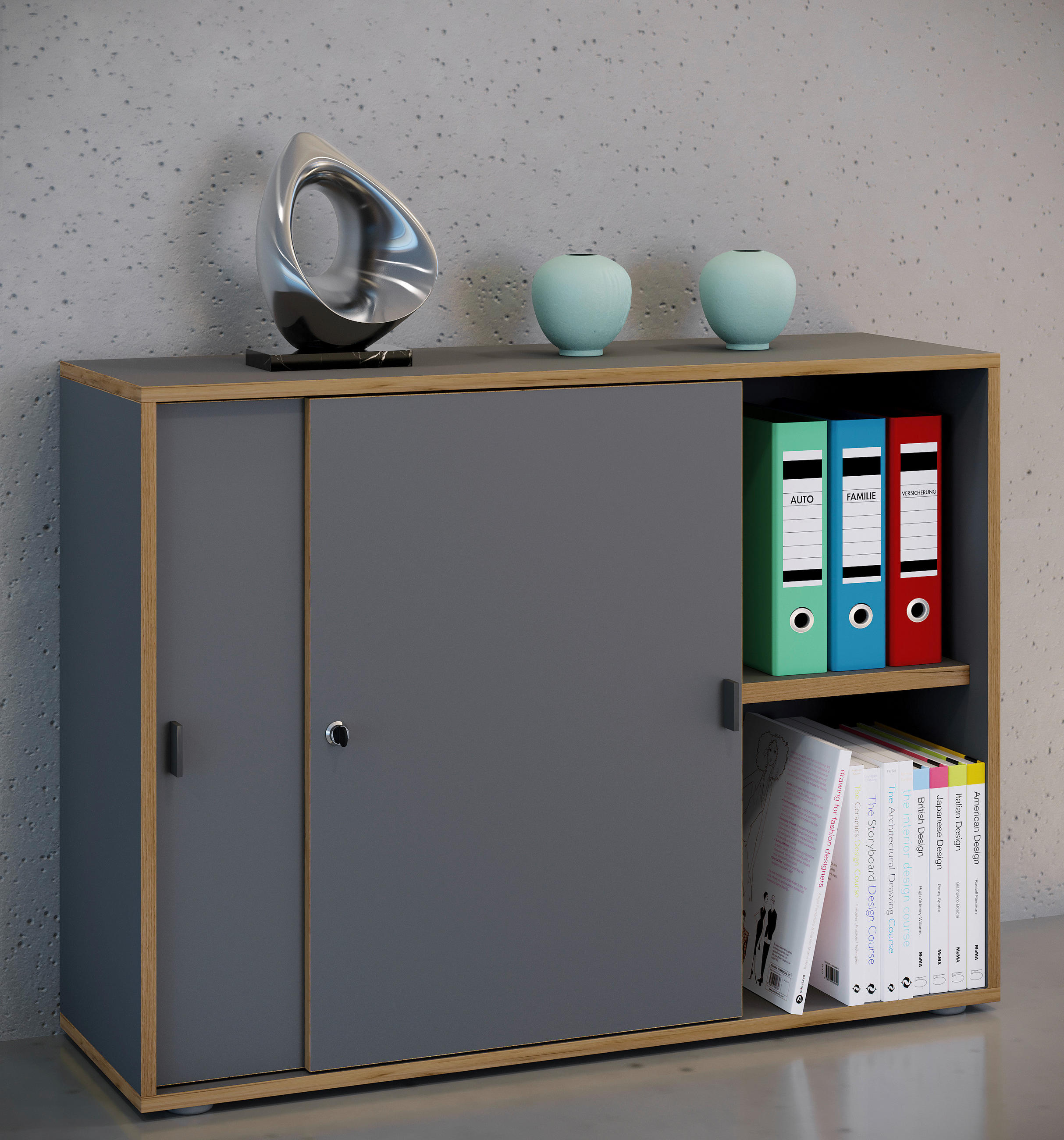 AKTENSCHRANK Anthrazit, Honigeiche  - Honigeiche/Anthrazit, Design, Holzwerkstoff (100/74/37cm) - MID.YOU