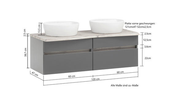 WASCHTISCHKOMBI 121 cm  - Graphitfarben/Weiß, Natur, Keramik/Holzwerkstoff (121cm) - Xora