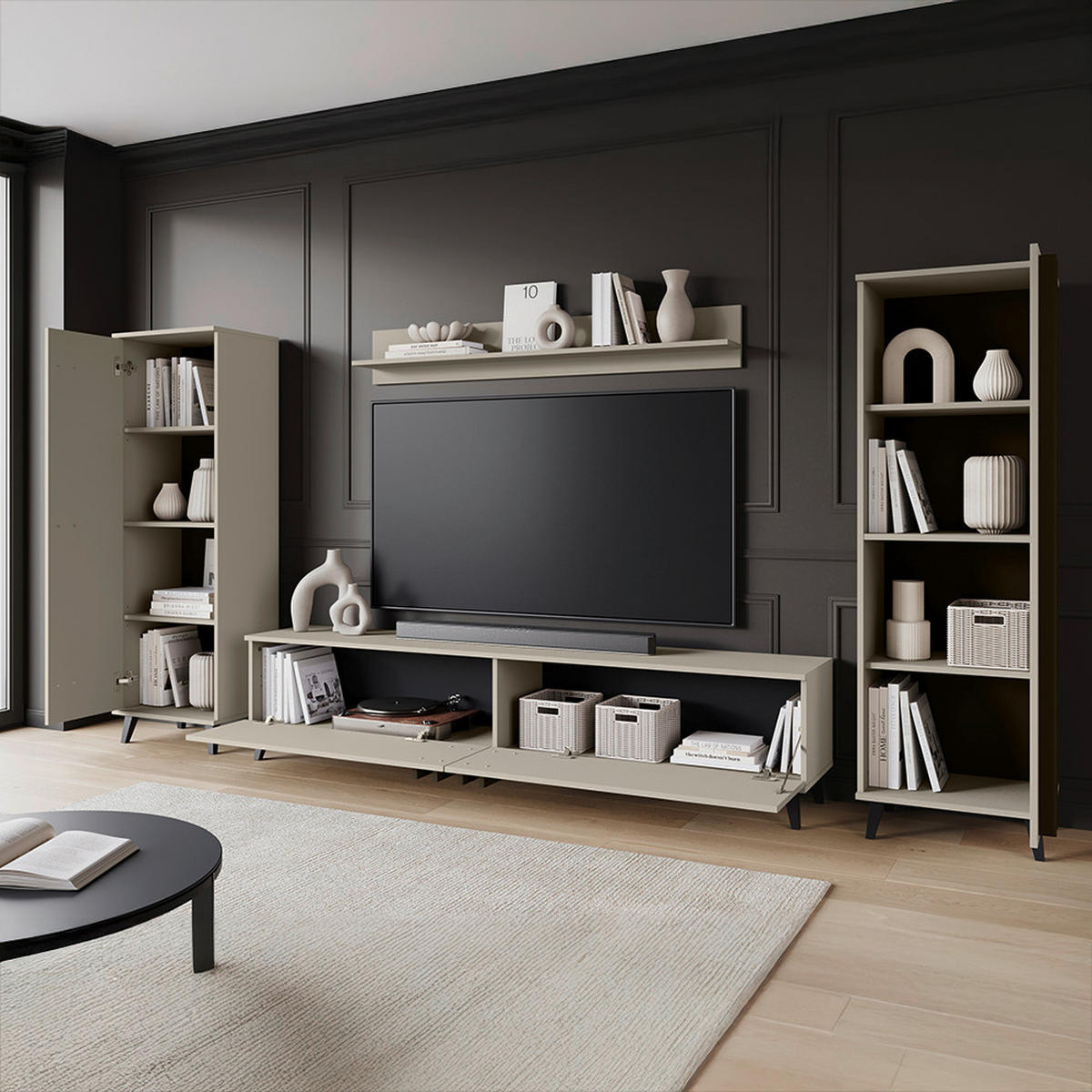 WOHNWAND 4-teilig  Beige 270/140/33 cm  - Beige/Schwarz, Trend, Holzwerkstoff/Kunststoff (270/140/33cm) - P & B