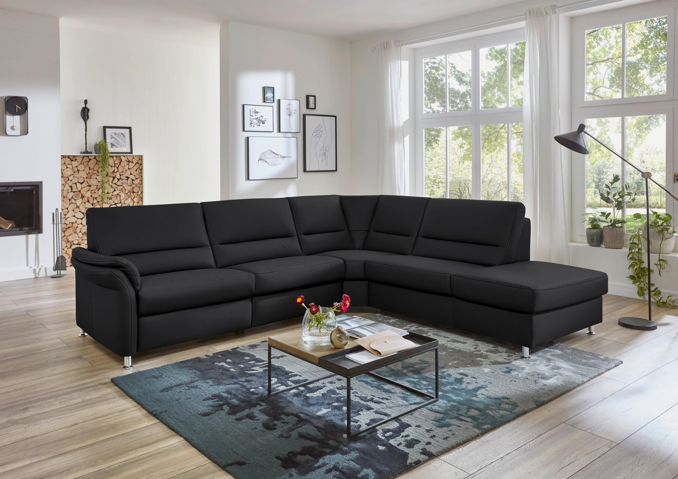 ECKSOFA in Echtleder Anthrazit  288/249 cm  - Anthrazit/Beige, Design, Leder/Metall (288/249cm) - Beldomo Premium